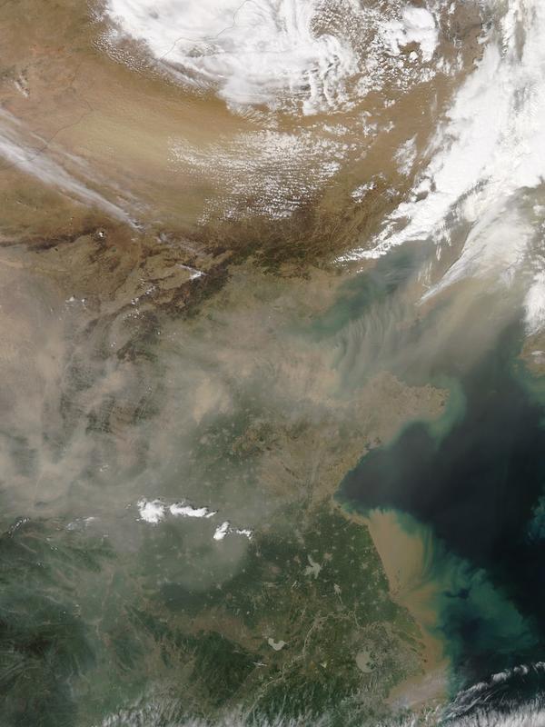 Dust plumes blow out of the Gobi Desert, with dust spreading over large swaths of eastern China and beyond on April 27, 2012.