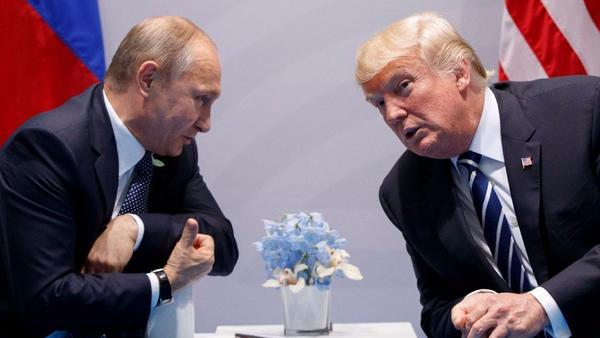 President Trump with Russian President Vladimir Putin at the G-20 summit in Hamburg, Germany, on July 7. (Evan Vucci / Associated Press)
