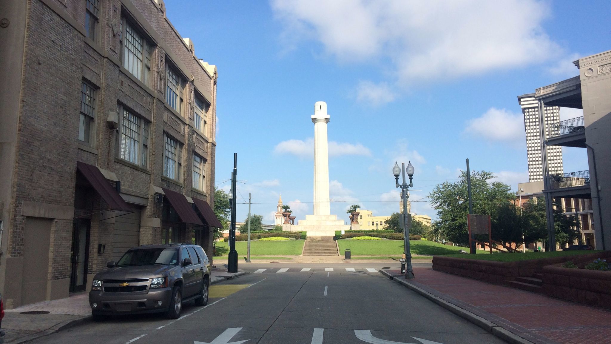 The spot where a Robert E. Lee statue stood until May 27, 2017, in New Orleans.