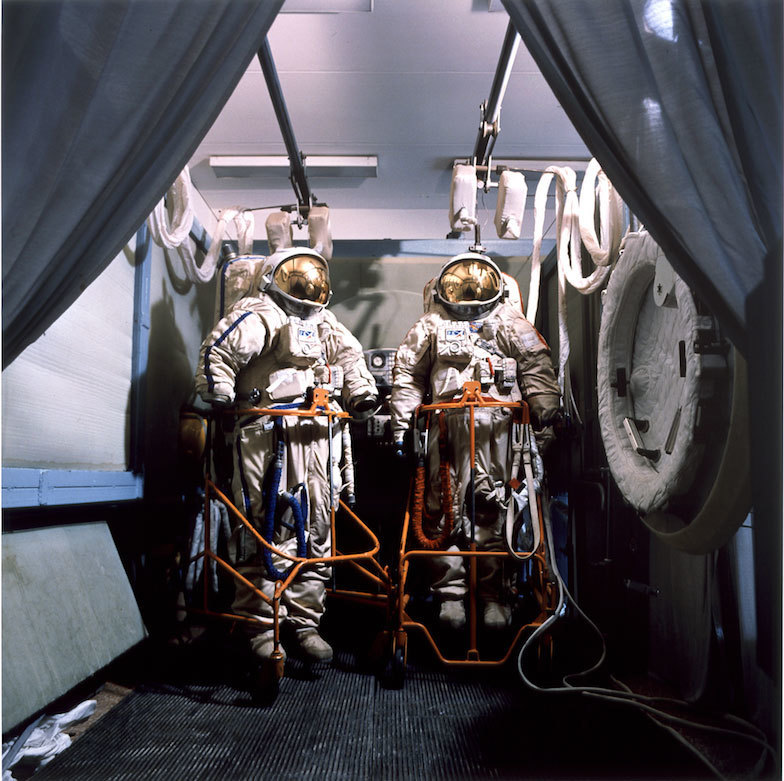 "Cosmonaut Suits, Star City," by Jane and Louise Wilson, at C. Nichols Projects.