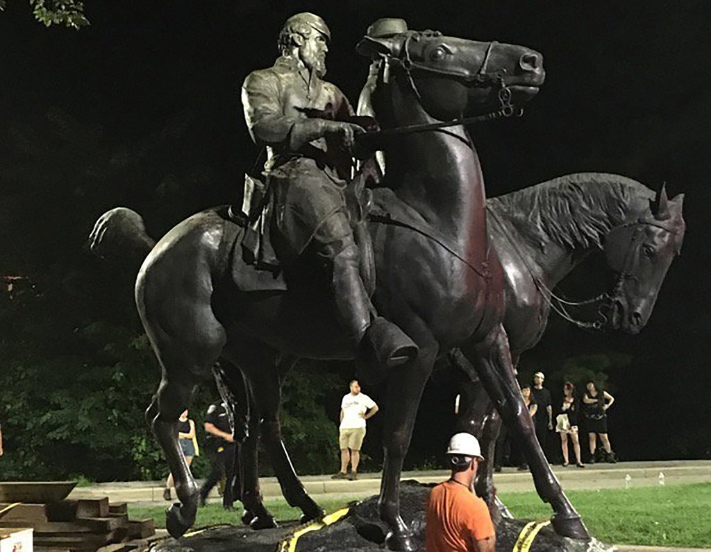 A Confederate monument to the Gens. Robert E. Lee and Thomas "Stonewall" Jackson was taken down in Baltimore this week.