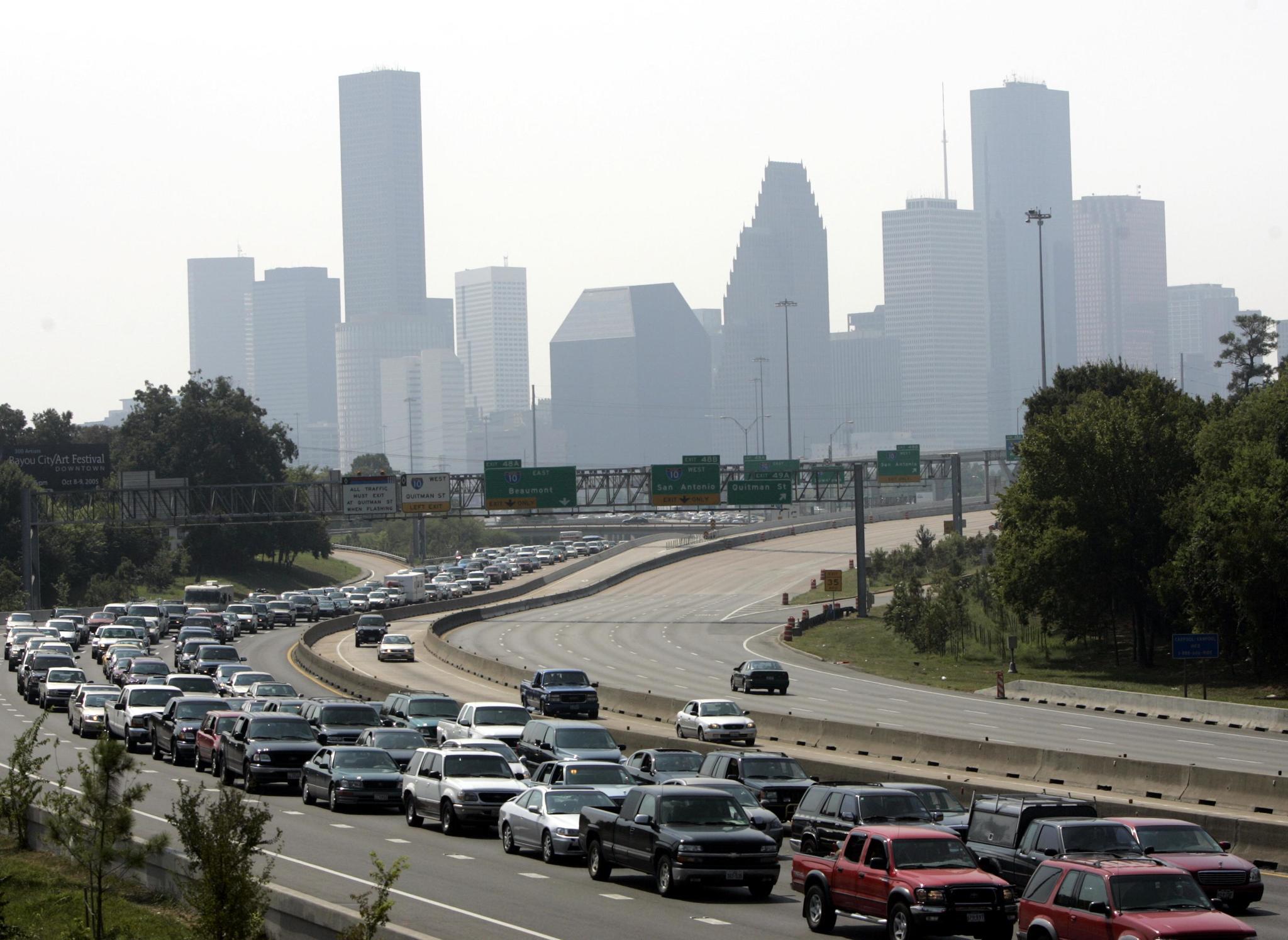 Gulf Coast residents face heavy traffic as they evacuate Houston before Hurricane Rita in 2005.