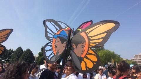 Dreamers and their supporters prepare to march through Washington Monday. (Lauren Rosenblatt/Los Angeles Times)