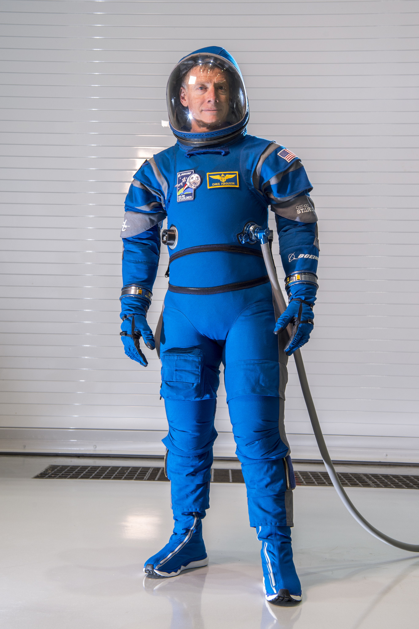Chris Ferguson, a former NASA astronaut and current Boeing director of Starliner crew and mission systems, wears the Boeing spacesuit.
