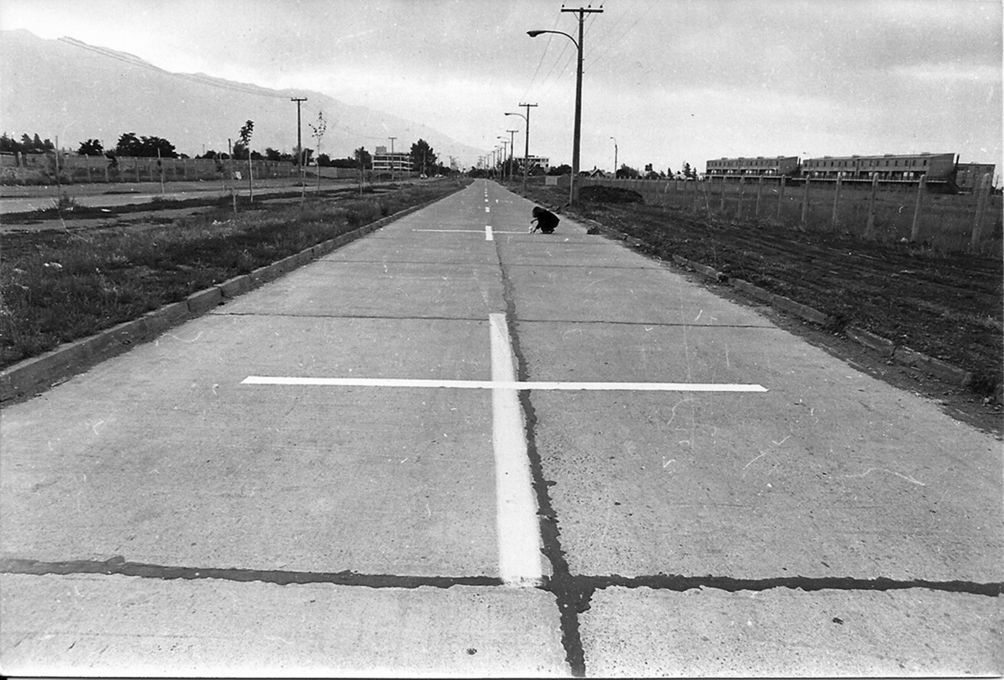 "Una milla de cruces sobre el pavimento," 1979, by Lotty Rosenfeld, at LAXART.