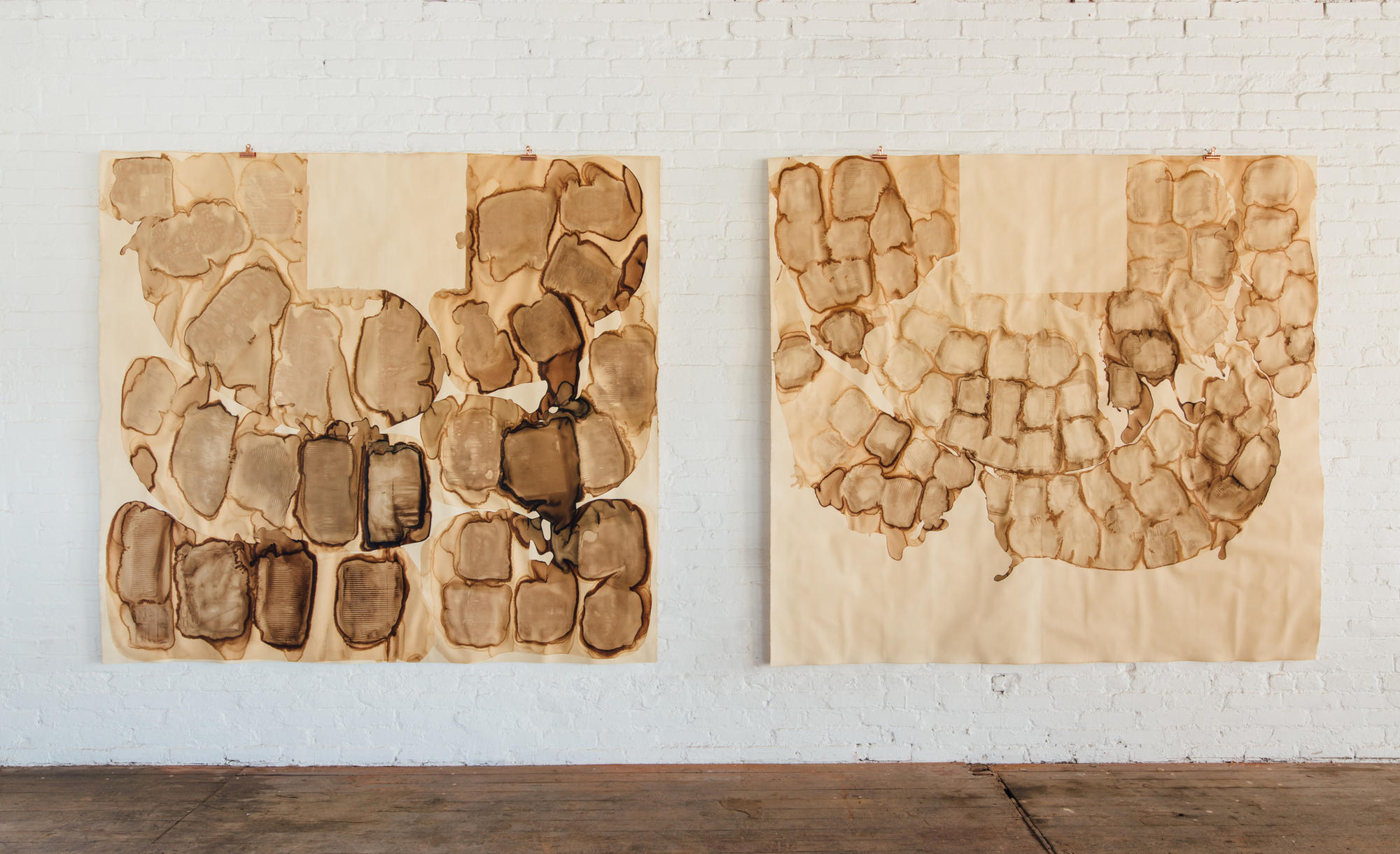 From a series titled "Arrangement of Wares" by Carmen Argote at Panel LA, made with coffee on paper.