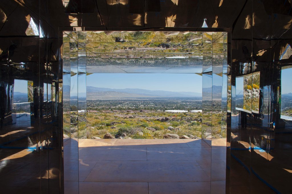 Doug Aitken's "Mirage," from the inaugural Desert X, is a house made of mirrors reflecting its surroundings.