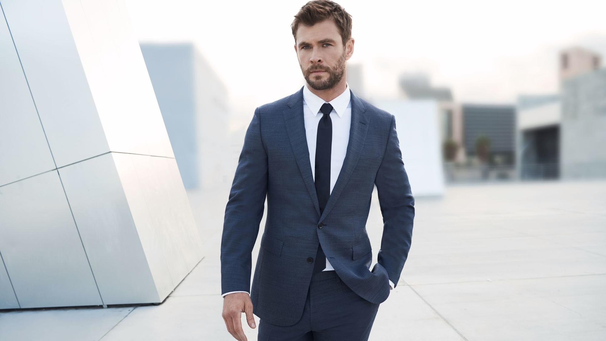 Chris Hemsworth in a photo from Hugo Boss' new Boss Bottled Tonic fragrance campaign shot by Nicholas Goldberg.