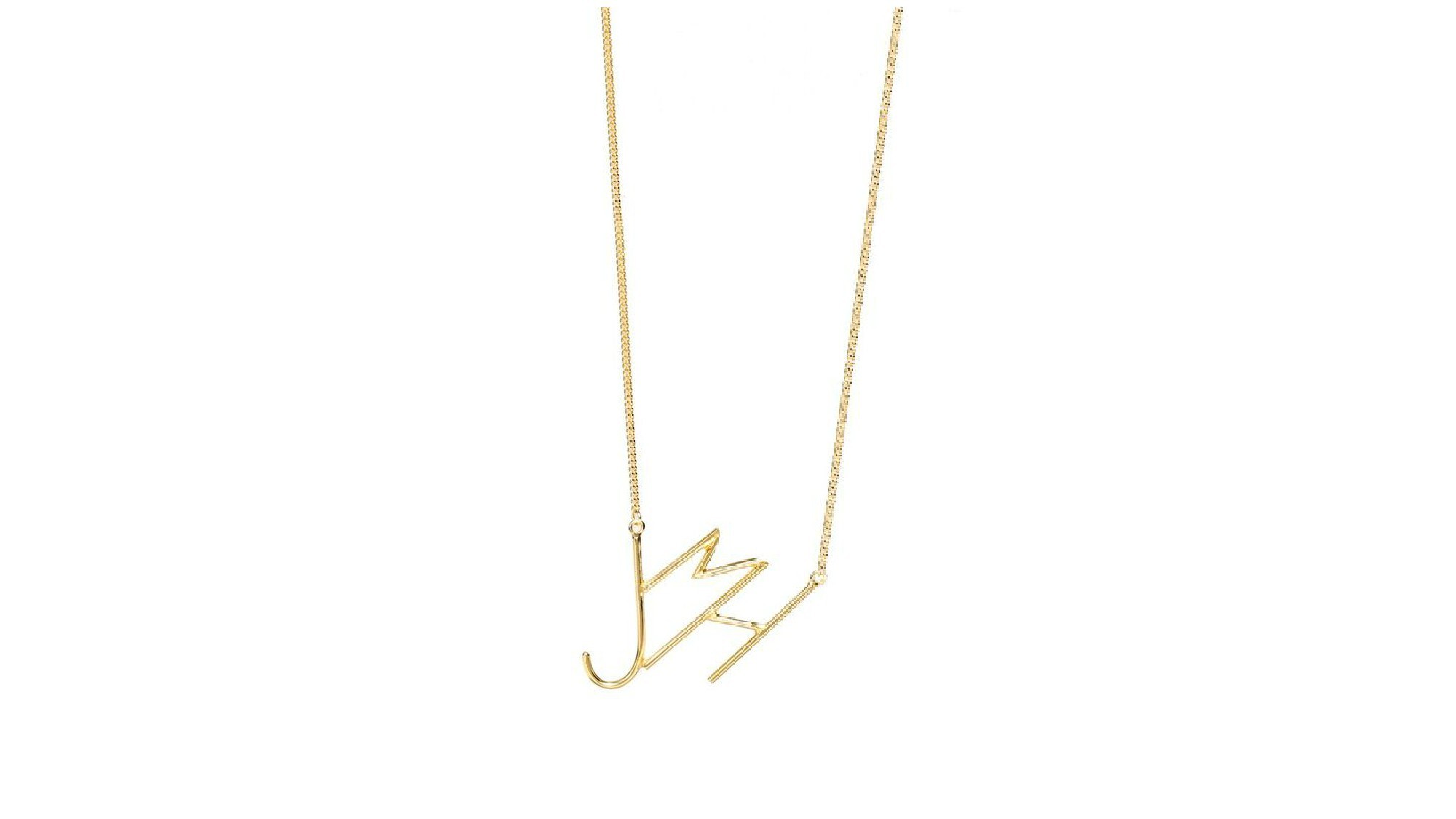 Lisa George abstract brass initial necklace.