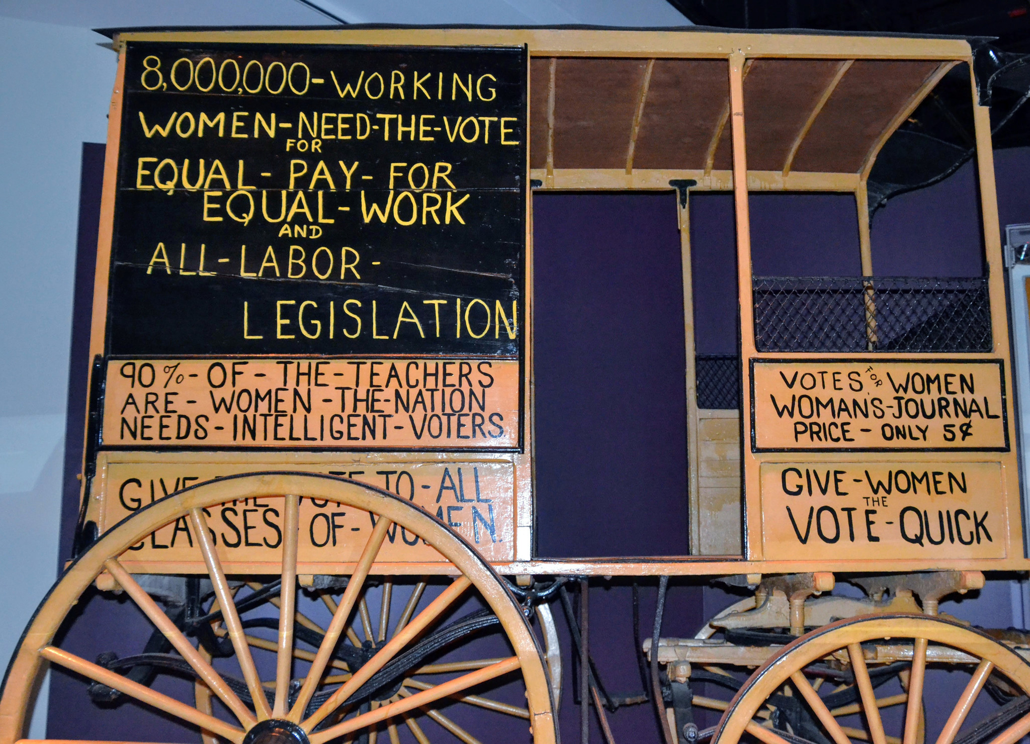 This wagon was used from the 1870s to 1920 in the suffrage movement. It is on display at the National Museum of American History in Washington, D.C.
