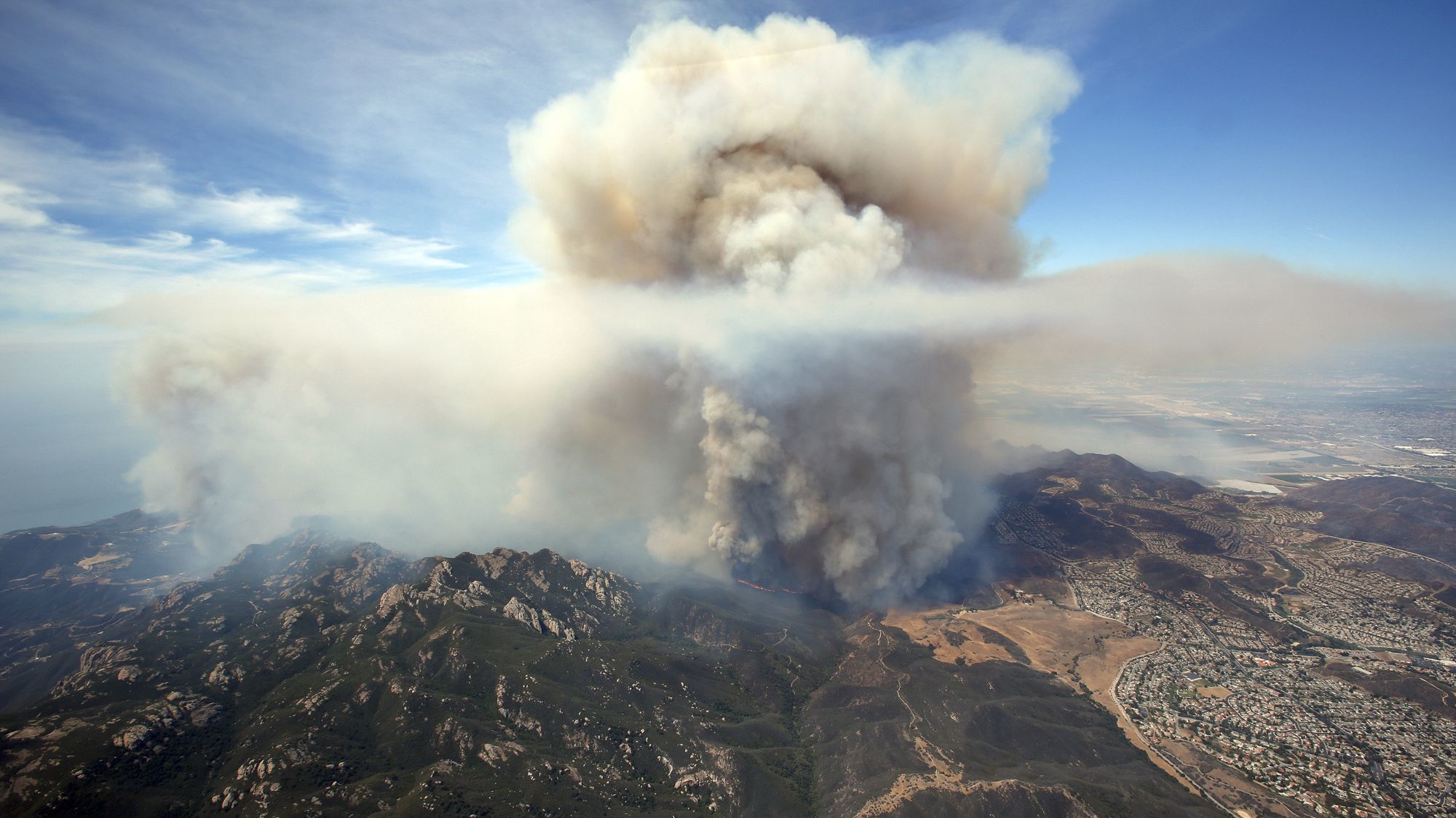Aerial view of the Springs fire burning in the Santa Monica Mountains between Malibu and Newbury Park in 2013.