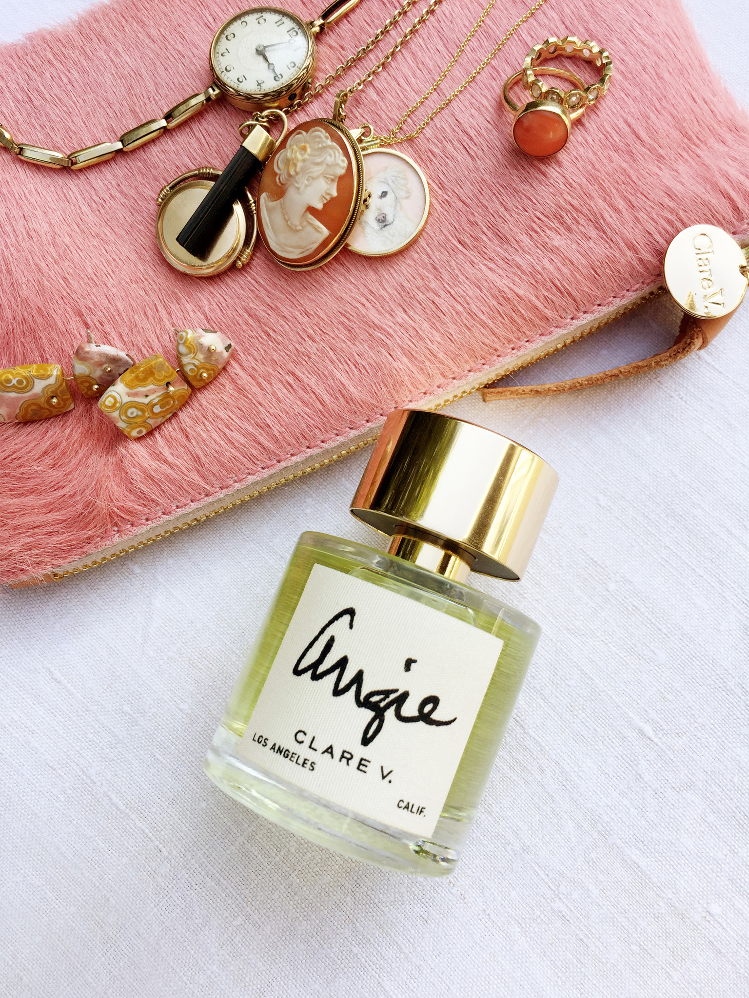 Angie, Clare Vivier's first fragrance, bears her middle name and the moniker her family calls her.