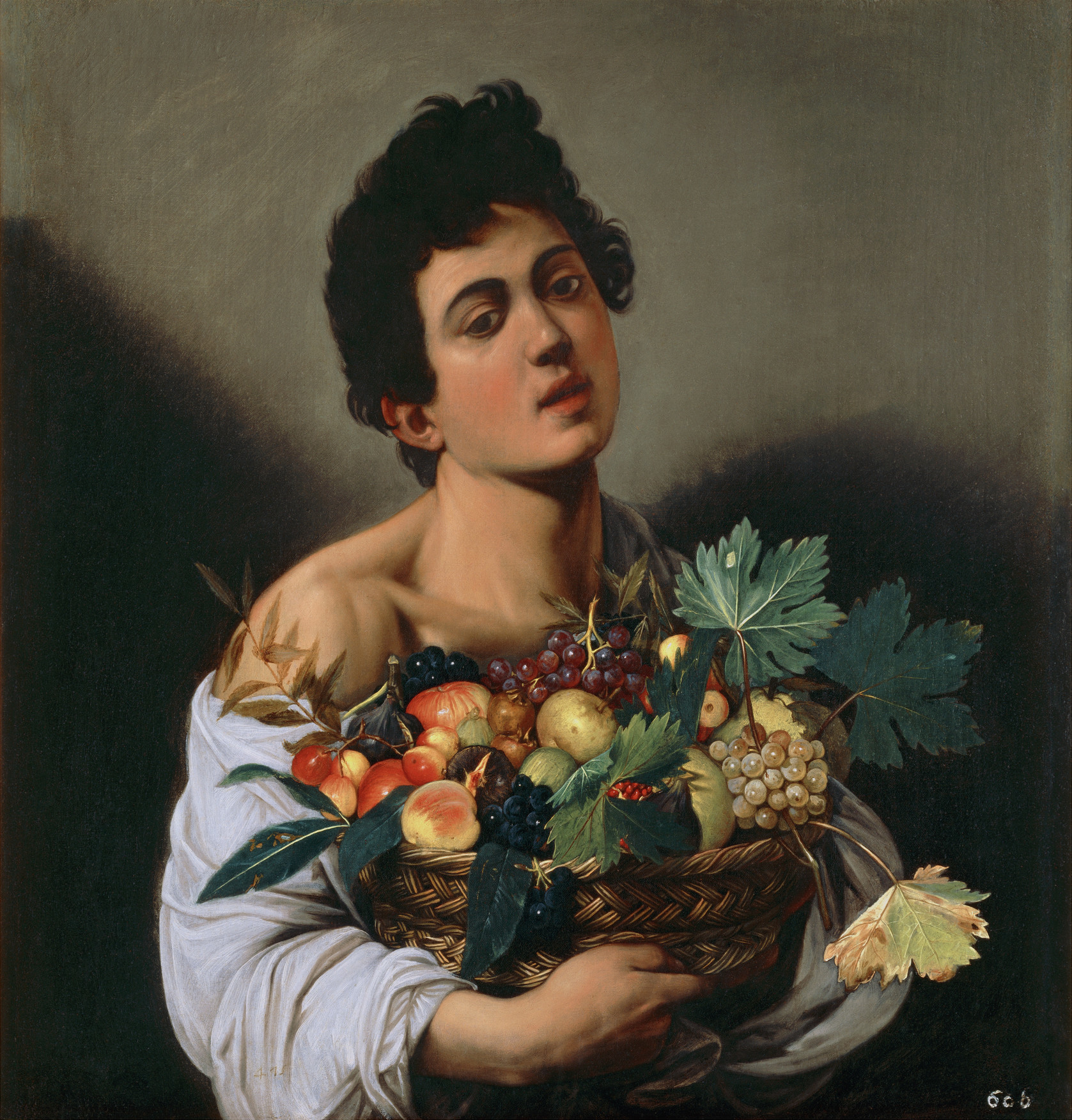 Boy with a Basket of Fruit, about 1593-94. Caravaggio (Italian, 1571-1610). Oil on canvas. Minister