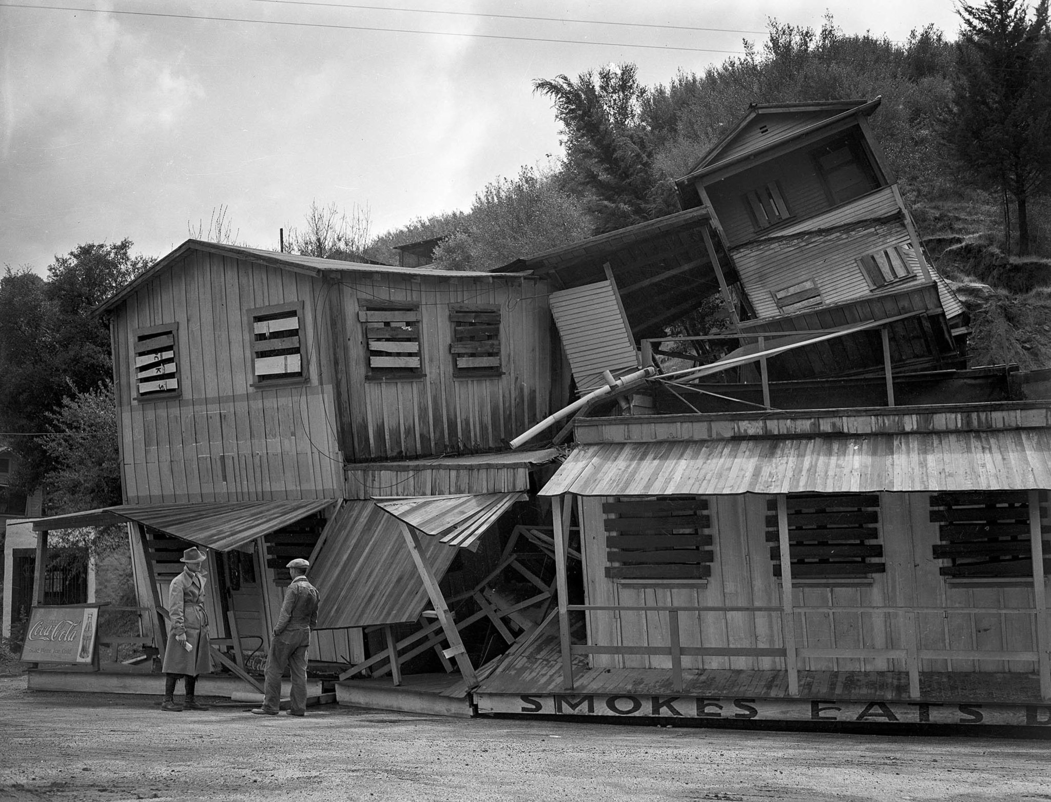 March 1, 1938: A three story structure once occupied by cafe at Cheeney Road and Topanga Canyon Road