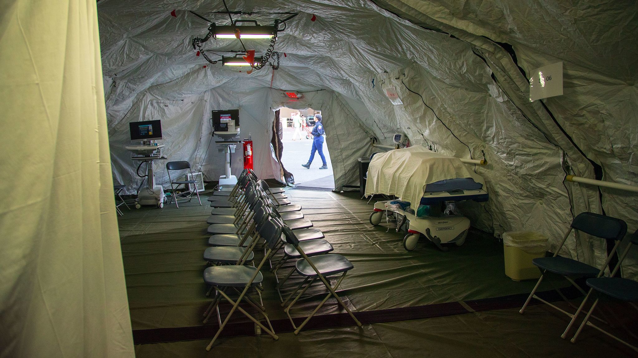 LOMA LINDA, CA - JANUARY 16, 2018: A military grade medical tent is set up in the parking lot for