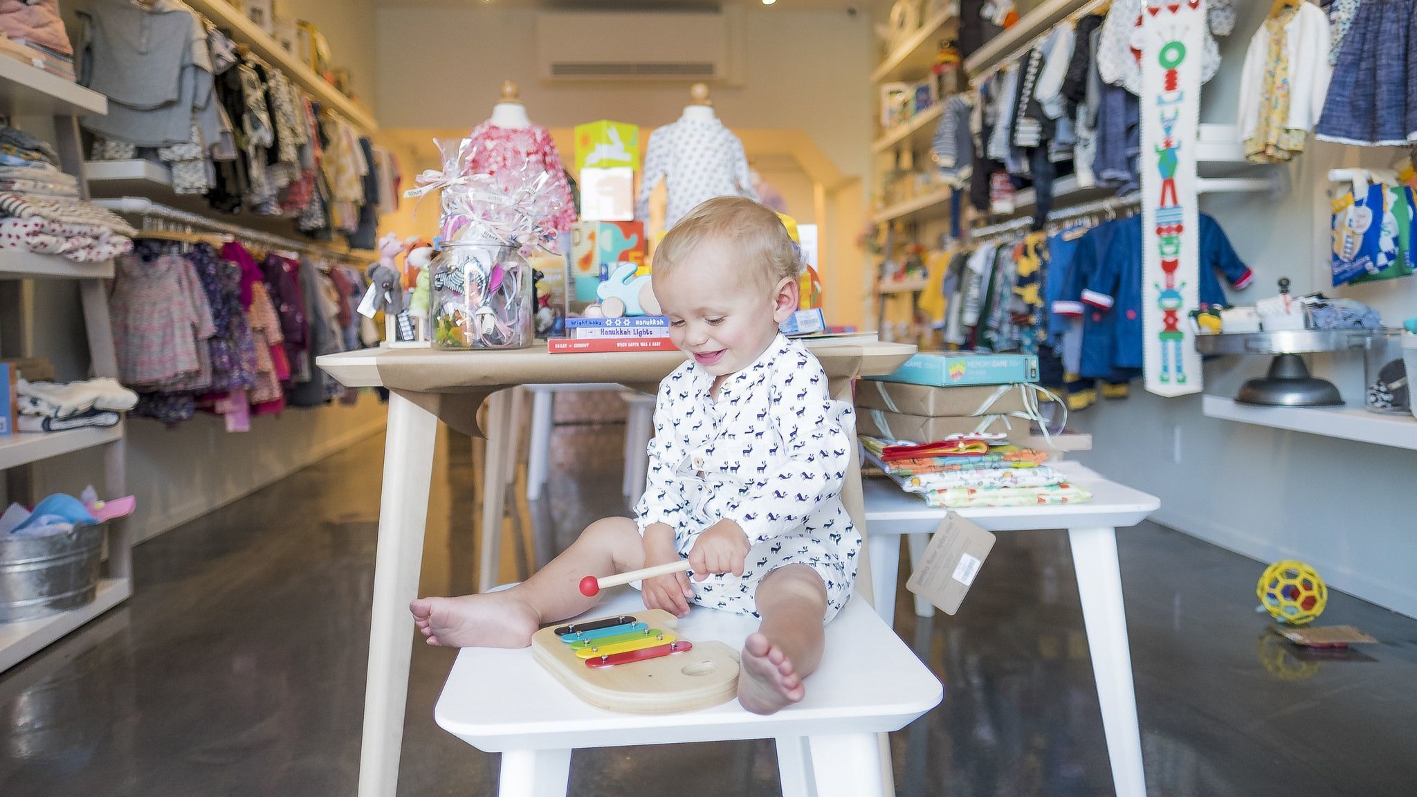 Co-owner Jill Lincoln's son, Charlie, at the Lil Bit children's store in Los Angeles.