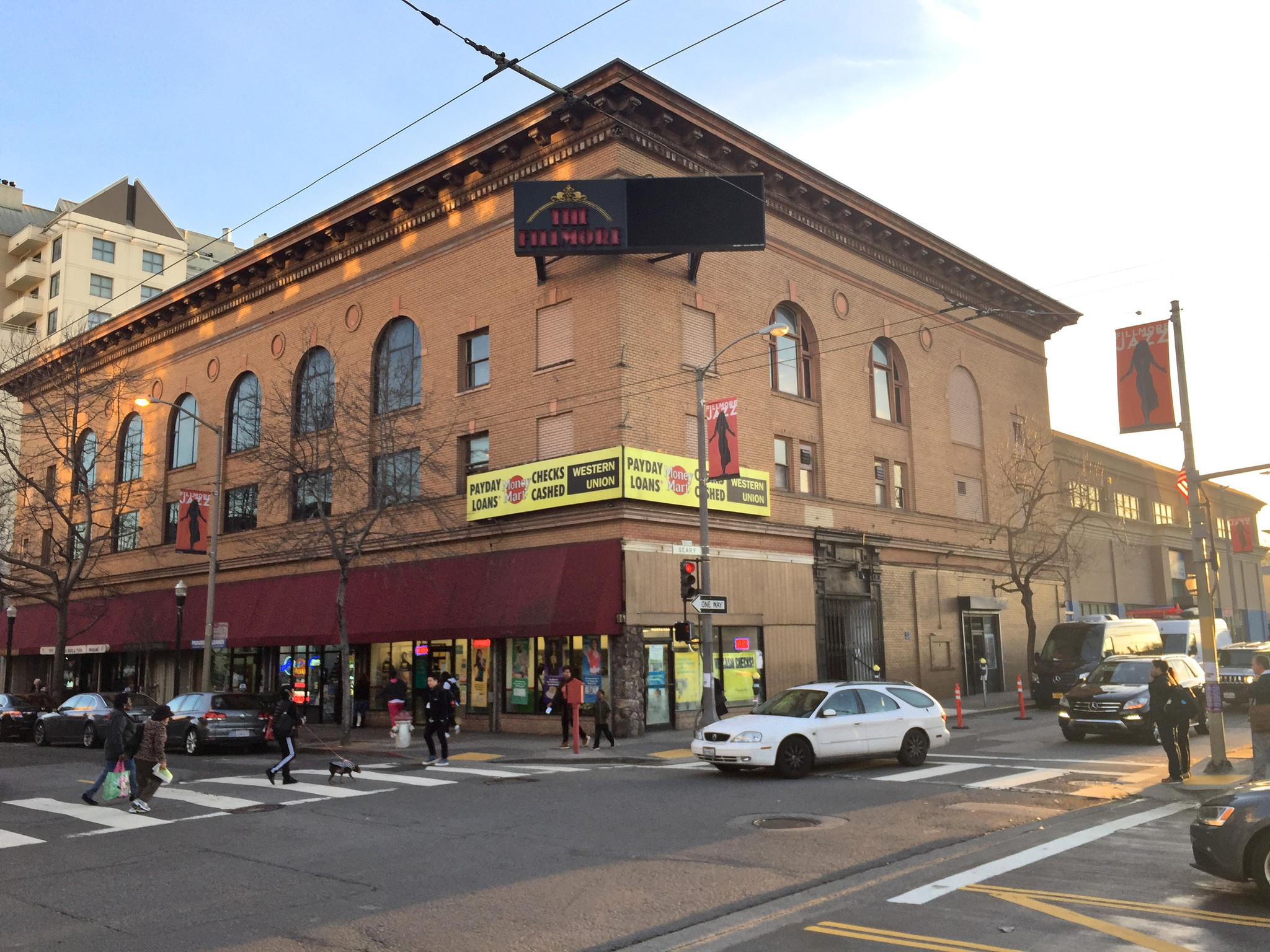 The Fillmore stands on Geary Boulevard just past Fillmore Street.