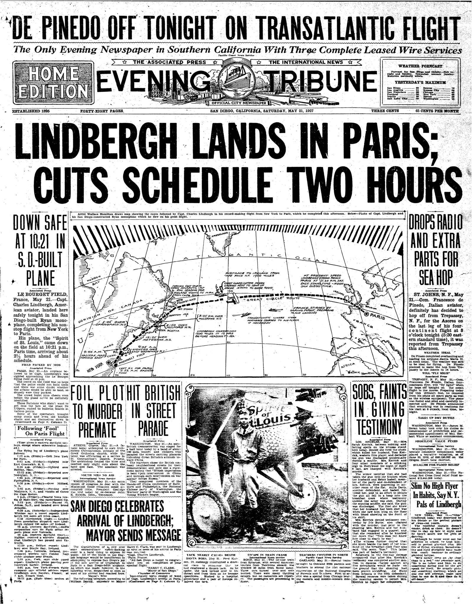 May 21, 1927: Lindbergh lands in Paris - The San Diego Union-Tribune