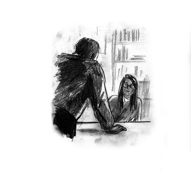 An illustration of a girl being interrogated