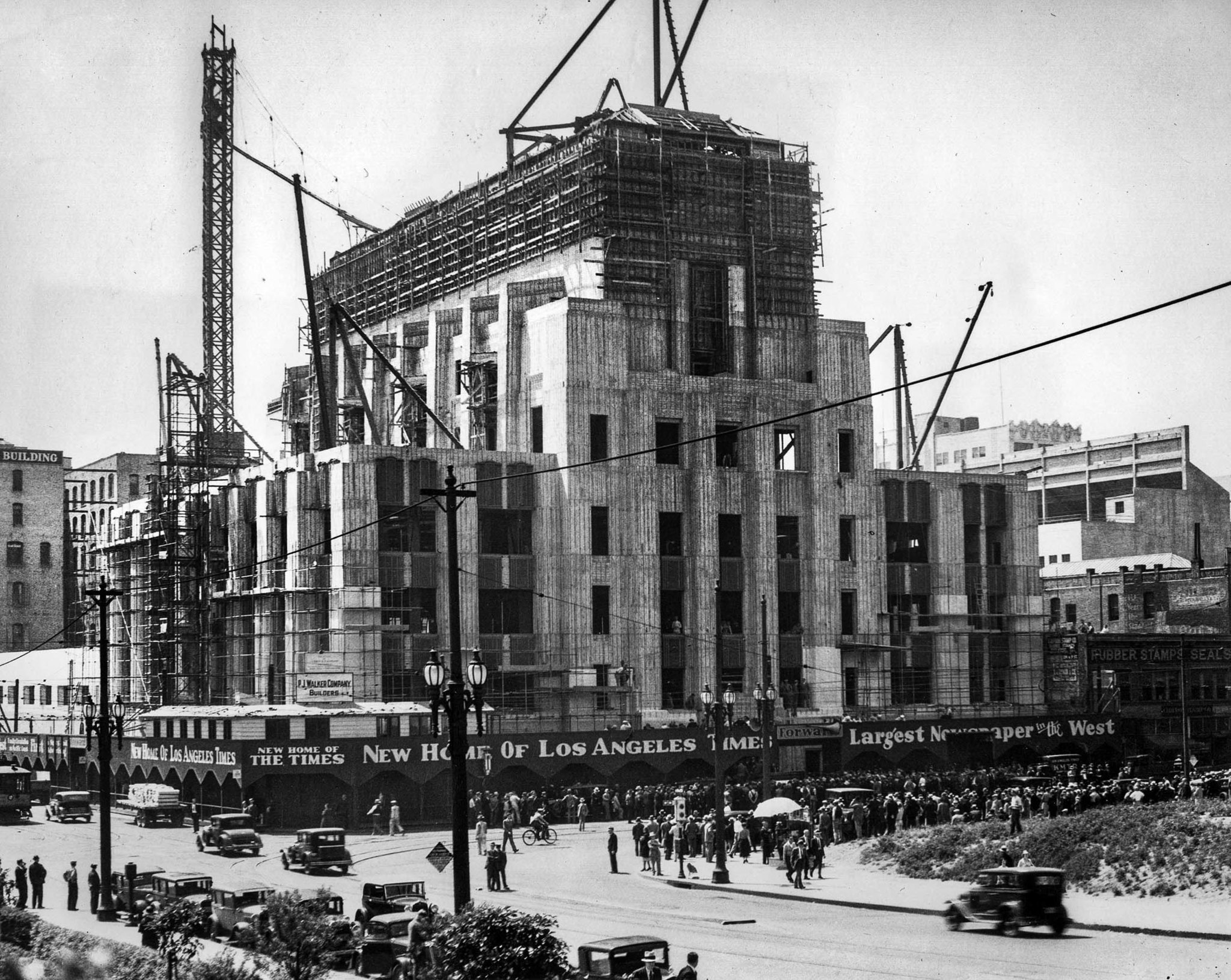 April 10, 1934: The Los Angeles Times Building at First and Spring street during cornerstone ceremon
