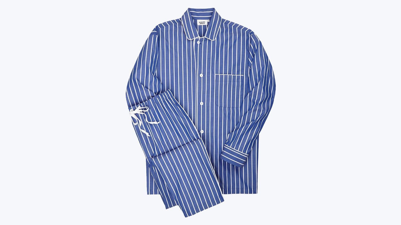 Lowell Pajama Set in blue-and-white stripes from Sleepy Jones.