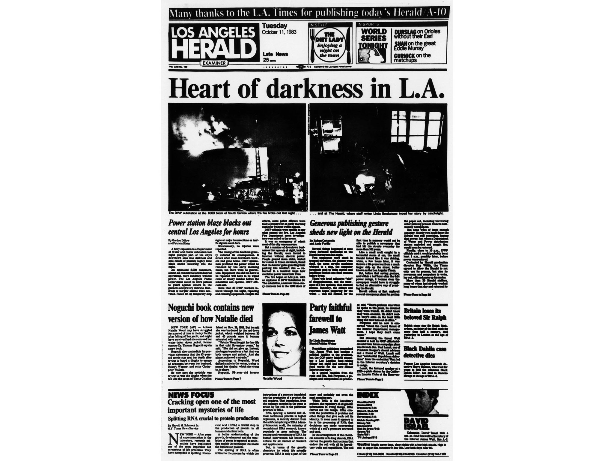 Oct. 11, 1983: Front page of the Oct. 11, 1983 Los Angeles Herald Examiner that was printed on the L
