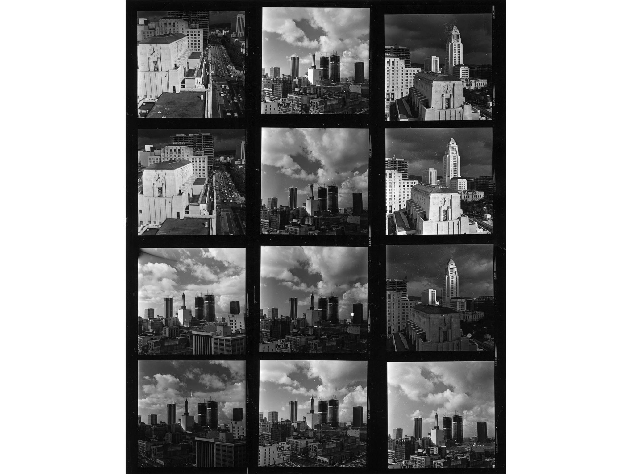 Sep. 12, 1970: Proof sheet of images of Los Angeles City Hall and downtown Los Angeles taken by a Lo
