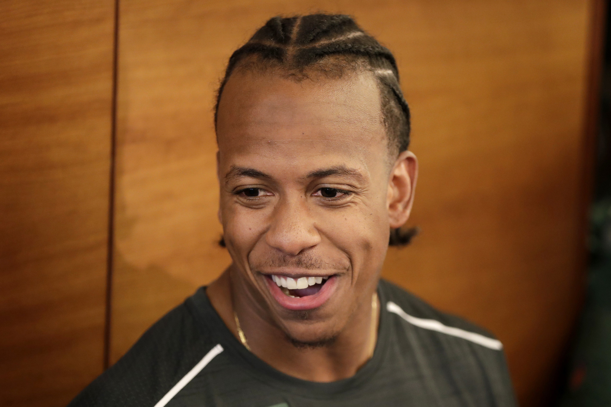FILE - In this June 5, 2018, file photo, New York Jets' Trumaine Johnson speaks to reporters during