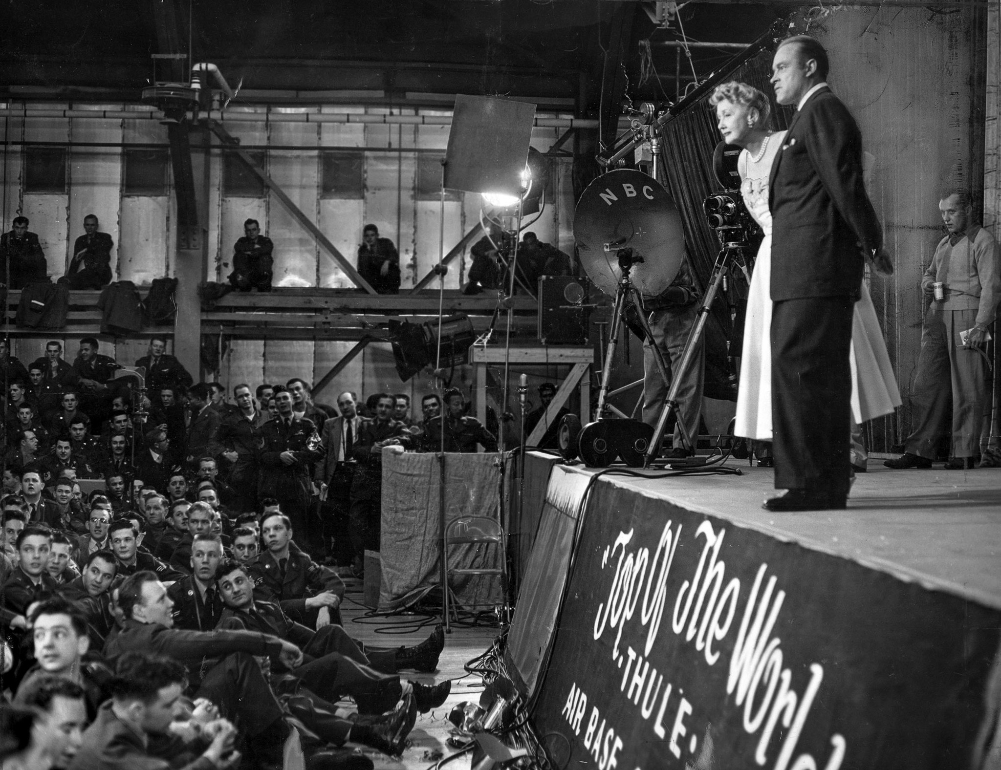 Dec. 31, 1954: Los Angeles Times columnists Hedda Hopper and comedian Bob Hope entertain troops at T