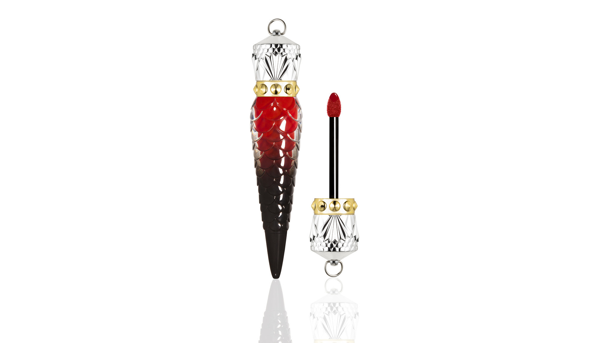 Christian Louboutin Loubibelle Lip Beauty Oil in signature red, comes with black silk ribbon to wear