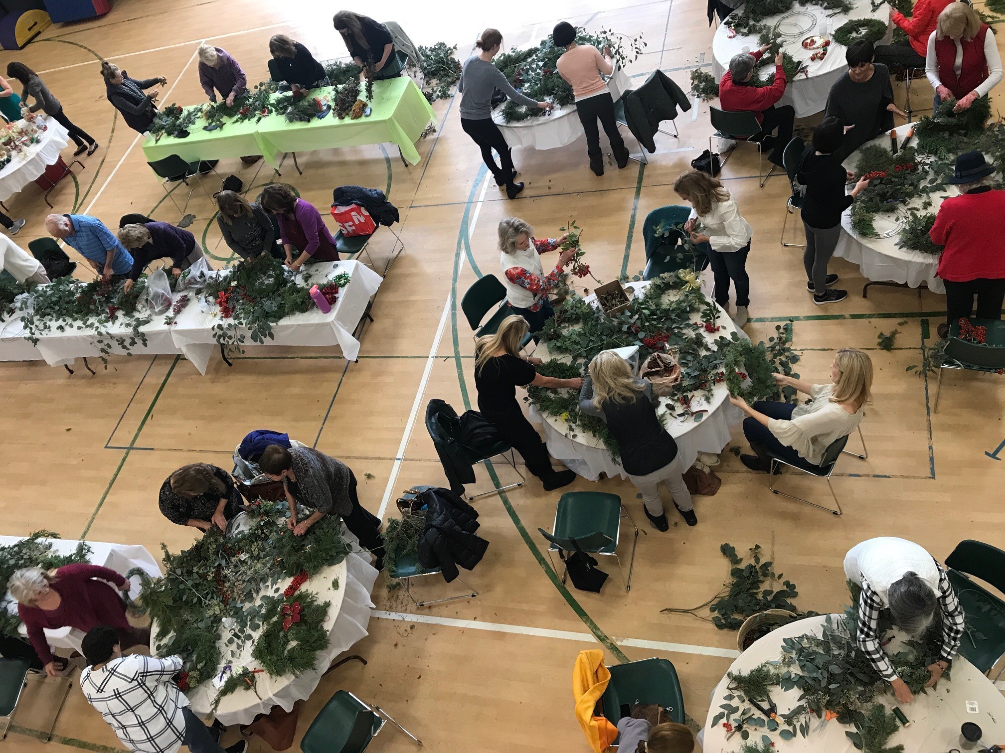 Wreath makers at work.