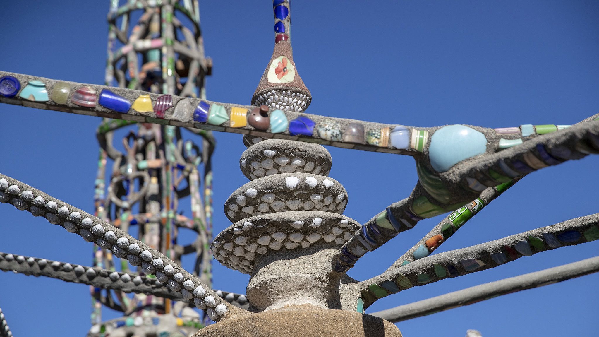 WATTS, CALIF. — WEDNESDAY, NOVEMBER 14, 2018: A view of shells imbedded in the Watts Towers by Saba