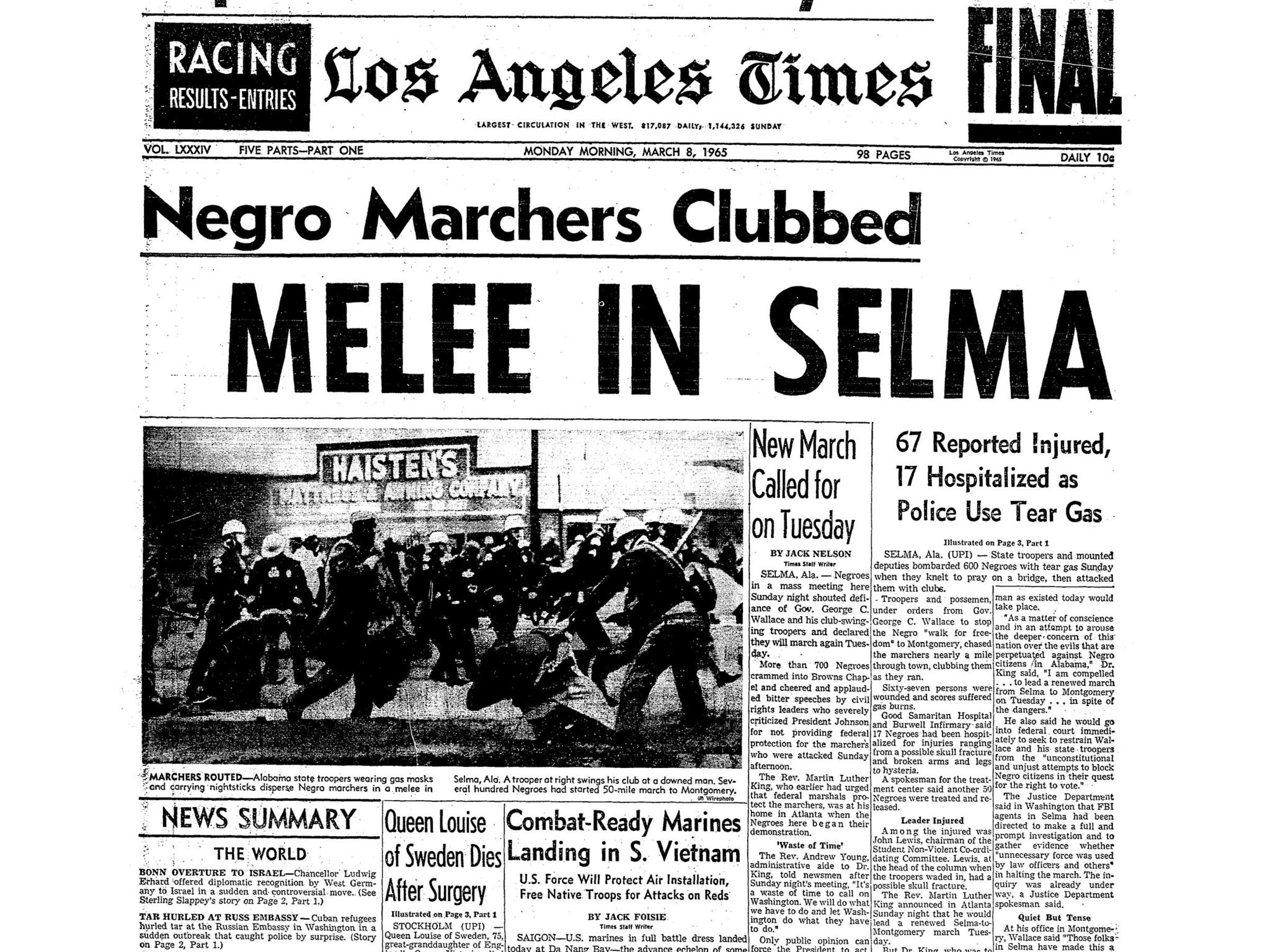 Bloody Sunday Selma Newspaper Article / 1965 Newspaper Coverage of MLK-Led Selma-to-Montgomery ...