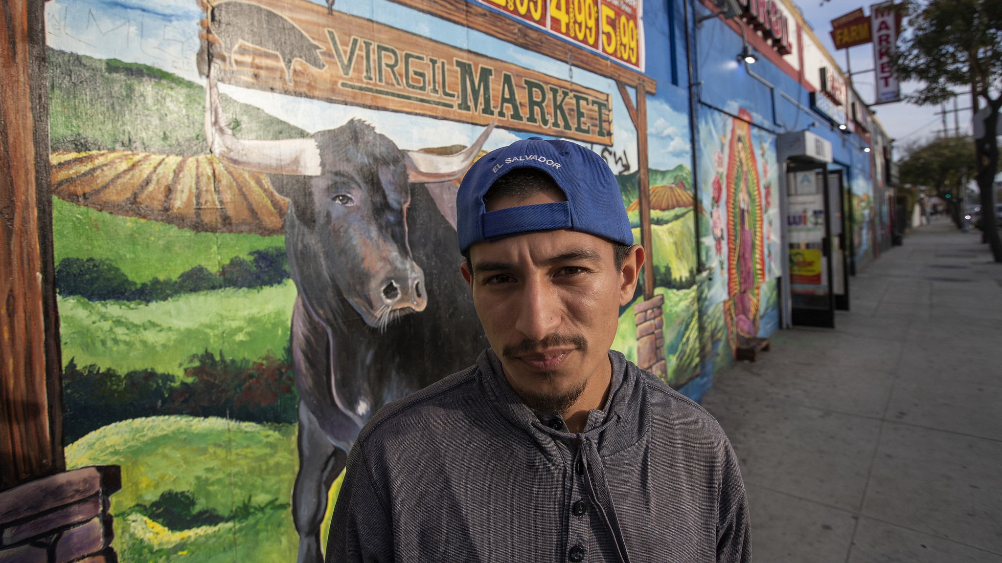 LOS ANGELES, CA-FEBRUARY 27, 2019: Jimmy Recinos, 28, is photographed outside of Virgil Farm Market,