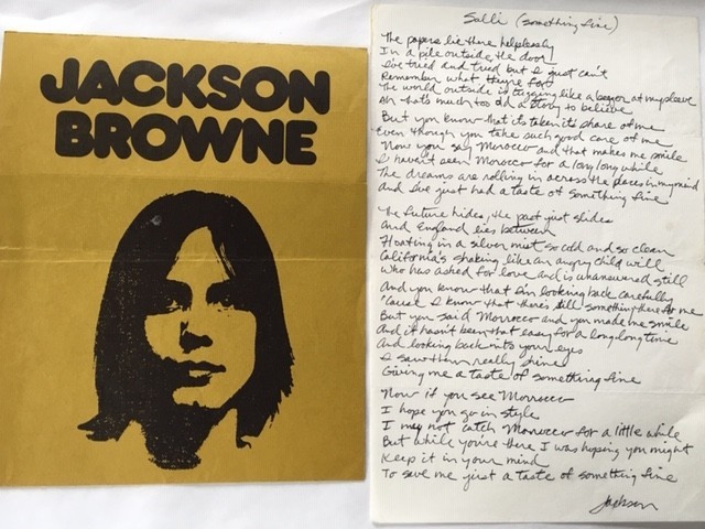 Browne sent these handwritten lyrics to Sachse for the song he originally titled 'Salli (Something Fine).